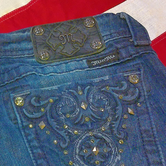 Miss Me Boot Jeans Rhinestone Rivets On Pockets Stretch Black Label Sz28/34 NWOT - Picture 8 of 11